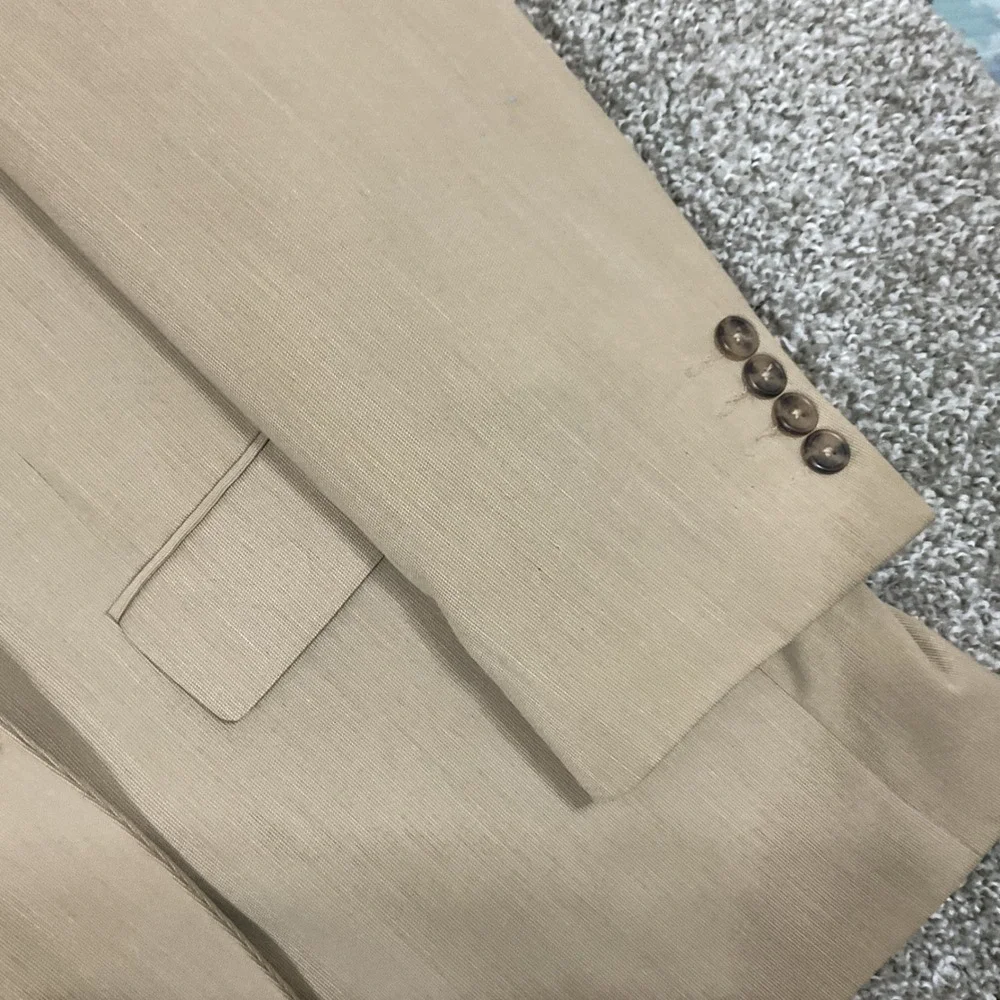 Adolfo‎ Suit Mens 32x29 Tan 2-Piece Interview Blazer Trousers Textured Khaki